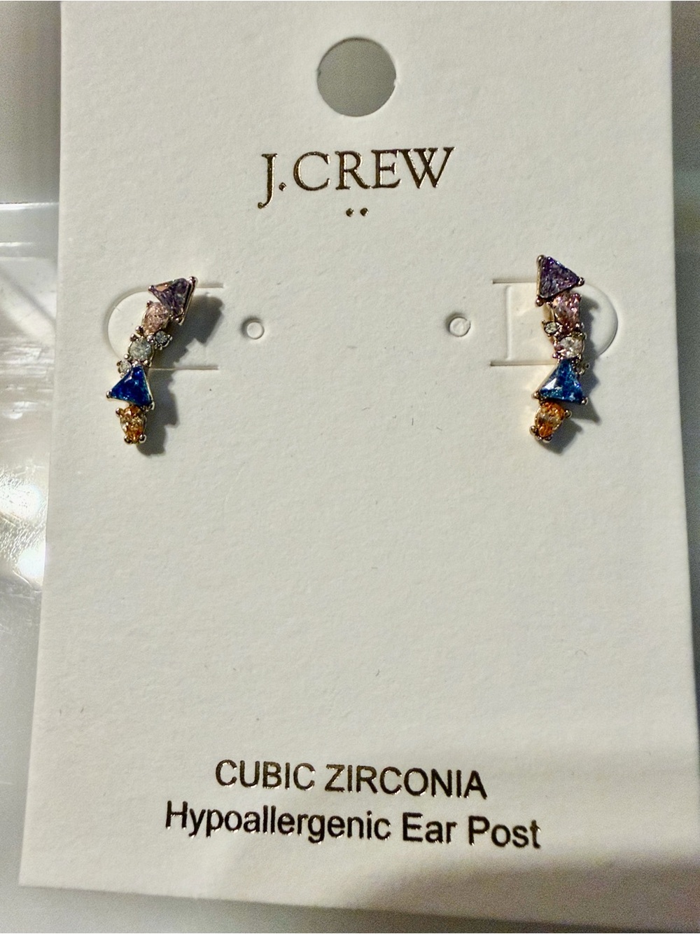 J. Crew Pink | Gold | Blue CZ Crystal Drop Post Earrings NWT
